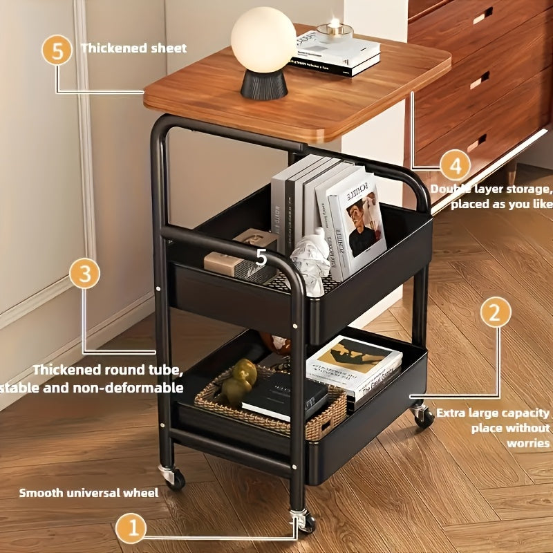 3-Tier Rolling Storage Cart with Wheels – Detachable Shelves, Portable Multi-Tier Rack for Kitchen, Bedroom, Bathroom & Snack Storage | Household Utility Cart