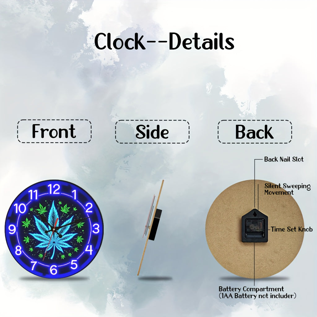 Neon Wooden Silent Wall Clock 10x10 Inch for Basement Bookstore Staircase – Battery Operated Decorative Clock for Home, Office & Seasonal Gift