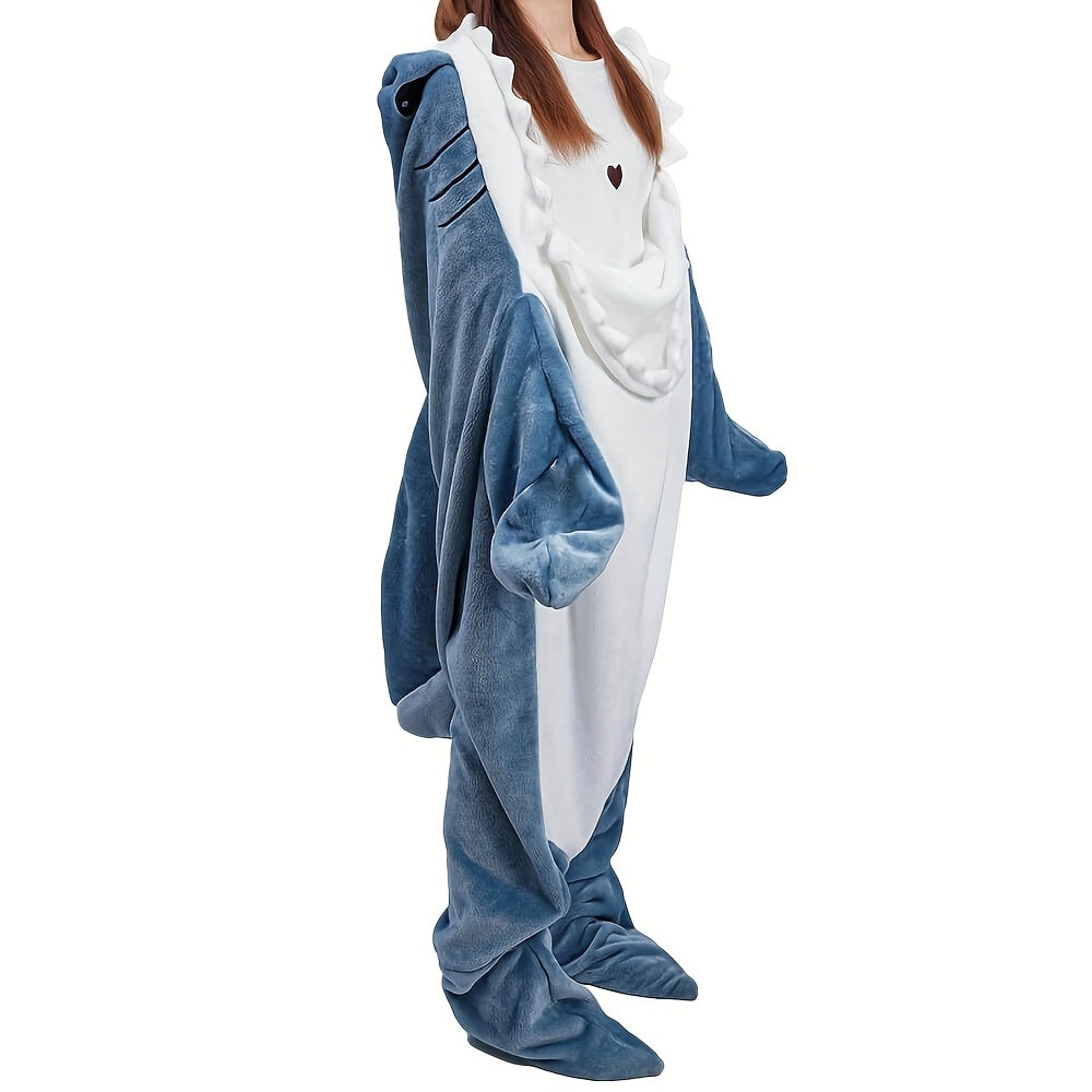 Shark Blanket Onesie Wearable Flannel Sleeping Bag with Hood - Cozy Shark Costume Blanket for Halloween, Shark Week & Parties, Machine Washable Funny Wearable Blanket