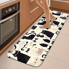 Cat Pattern Flannel Floor Mat Non-Slip Washable Rug for Entryway Kitchen Dining Room – Soft Backing, 4 Sizes