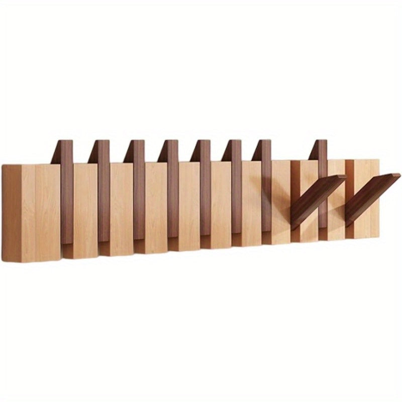 Wall-Mounted Coat Rack Natural Wood – Accordion Hook Rack for Entryway, 4/6/8/10 Hooks, Walnut & Beech Finish, Space-Saving Coat Hanger for Bedroom, Bathroom, Hallway