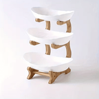Stackable Tiered Fruit Plate with Wood-Look Design, 2 or 3 Tier Plastic Serving Tray Stand for Snacks, Bread & Fruit, Space-Saving Living Room Kitchen Countertop Organizer, Easy to Assemble