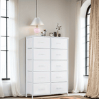 10-Drawer Fabric Storage Cabinet with Hardwood Tabletop | Dresser Organizer for Clothing Bags & Accessories | Black White Rust Gray
