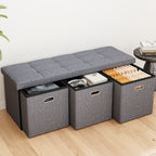 Storage Ottoman Bench with Pull-Out Drawer – 880 lbs Capacity Folding Footrest, Synthetic Leather, 30 & 43 Inch, for Living Room Bedroom Office, Grey & Brown