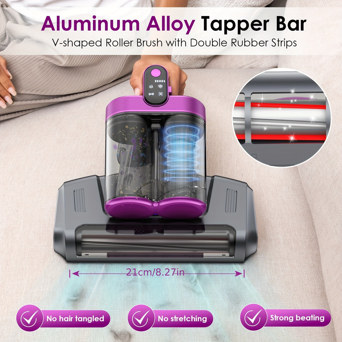UV Mattress Vacuum Cleaner 16KPa Wireless with 253.7nm Ultraviolet Light – 80,000 RPM Wave Anti-Mite Technology, 3-Minute Fast Charging, Double-Cup Handheld for Pillows, Baby Beds & Sofas