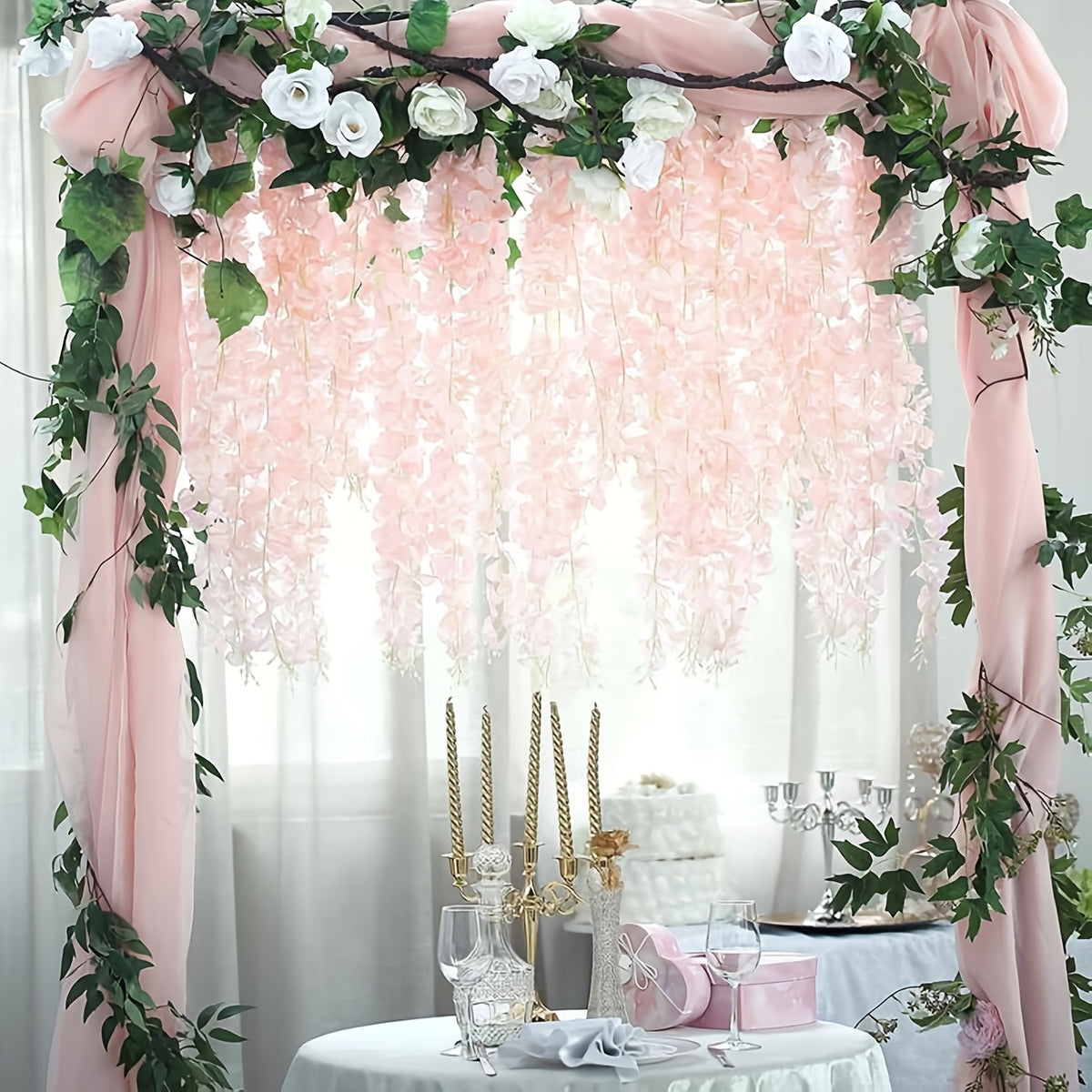 24 Pack Fake Wisteria Hanging Flowers 3.6 Feet Long, Artificial Wisteria Vine Garland for Wedding, Garden & Wall Decoration – White, Pink, Purple, Light Pink & Blue