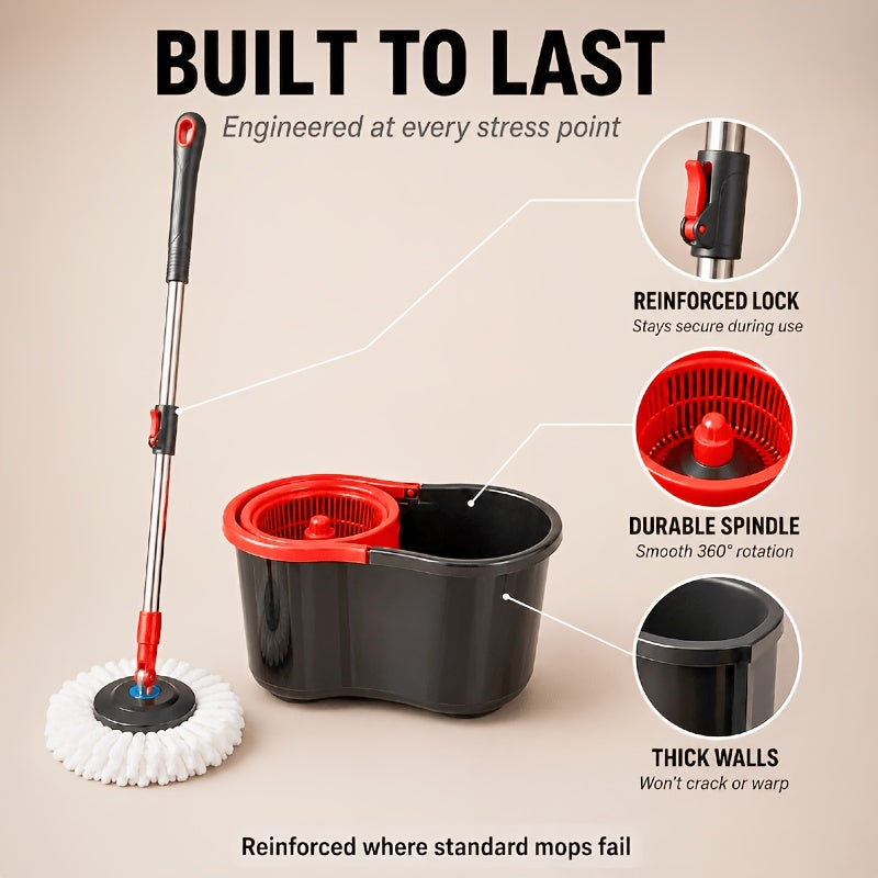Spin Mop and Bucket Set with 4 Microfiber Heads - Compact Self-Wringing Hands-Free Floor Mop for Apartments Dorms & Small Spaces Fits Under Sink