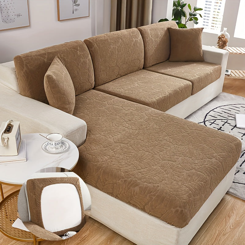 Green Plant Jacquard Sofa Cover Set 6 Piece High Elasticity Stretch Furniture Protector – Scratch Resistant Machine Washable Vintage Style – Beige, Burgundy, Green, Khaki, Grey