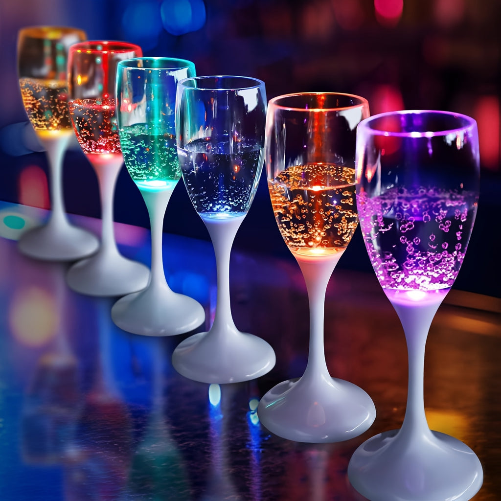 LED Light-Up Champagne Flutes – Glow in the Dark Plastic Wine Glasses | Colorful Glowing Party Cups for Birthday, Christmas, Halloween & Weddings | 1pc or 6-Pack
