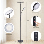 LED Torchiere Floor Lamp 27W+7W Dual Light with Reading Arm, 4 Color Temperatures, Dimmable, Remote & Touch Control – Home & Office Standing Lamp | Nuvia Haven