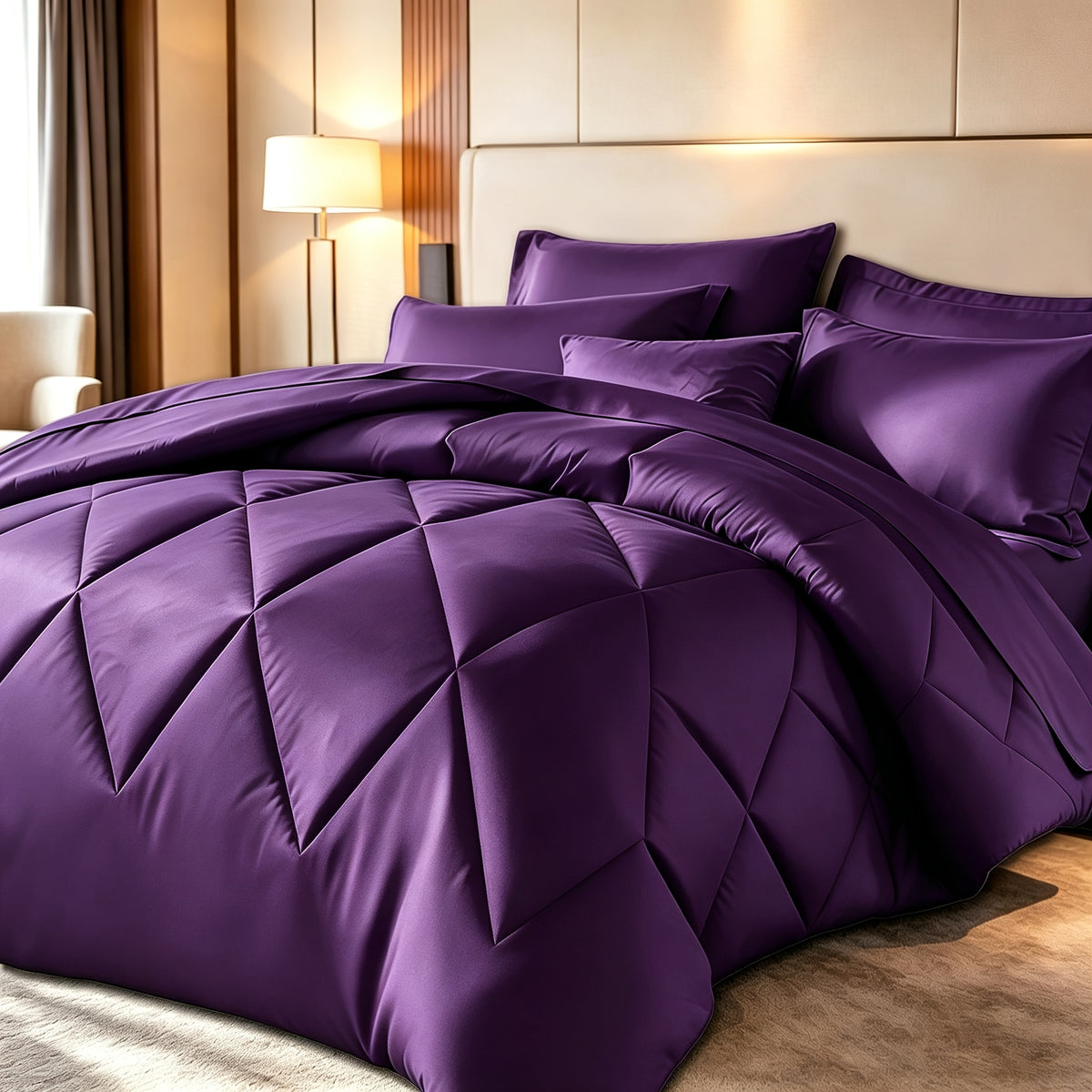 Diamond Pattern Quilt Bedding Set with Pillowcases 2/3 Piece – Soft Breathable Lightweight Comforter Twin Queen King 30+ Colors