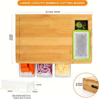 Bamboo Cutting Board with Food Container, Cheese Shredder & Juice Tank – All-in-One Wooden Carving Board for Vegetables, Meat & Cheese – Easy Grip Handle, Kitchen Prep Board