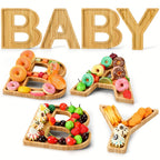 4pcs Baby Shower Wooden Charcuterie Letter Boxes Set BABY Shaped Bamboo Serving Tray Board Decorative Platter for Snacks Cake Cookies – Gender Reveal Birthday Party
