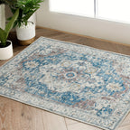 Washable Vintage Area Rug - Chenille Retro Distressed Multi-Print Foldable Lightweight Accent Rug for Entryway Bathroom Kitchen Living Room and Bedroom