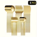 Elegant Golden Stainless Steel Cutlery Set 5-Piece – Knife, Fork, Soup Spoon & Dessert Spoon, Dishwasher Safe, for Home, Restaurant, Wedding & Celebrations