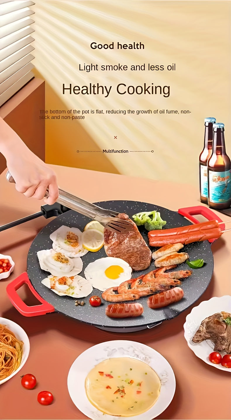 Smokeless Electric Grill Non-Stick BBQ Griddle with Adjustable Temperature & Easy-Clean Surface – Indoor Electric Grill Pan for Home Cooking & Parties, Black