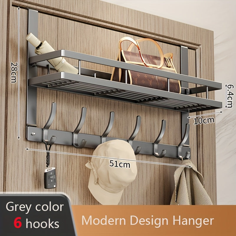 Over Door Hook Rack 2-Tier 5 or 6 Hooks Rustproof Metal – Space-Saving No-Damage Hanger for Clothes, Coats, Hats & Handbags, Gray