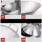 Heavy-Duty Stainless Steel Wok – Non-Stick Stir-Fry Pan with Ergonomic Handle | Gas, Induction & Electric Compatible | Multiple Sizes | Easy to Clean