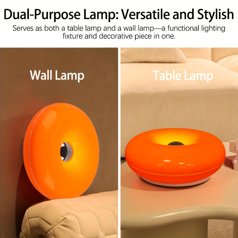 Touch-Control Dimmable Donut Table Lamp – 3-Tone USB Rechargeable, Wall-Mountable Night Light for Bedroom & Desk