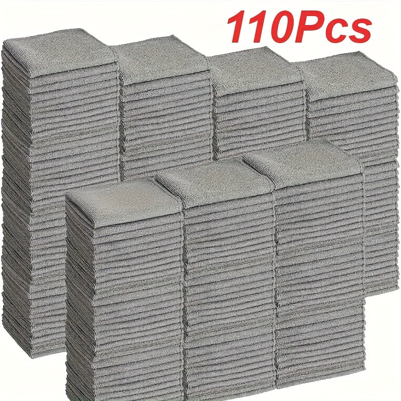 Gray Microfiber Cleaning Cloths 110 Pack Bulk Wholesale - Non-Shedding Color-Retaining Absorbent Soft Durable Car Towels for Home Kitchen Car Deep Cleaning