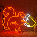 Squirrel Drinking Beer Neon Sign LED Dimmable USB Powered Bar Light for Man Cave Home Bar Pub Cafe Party Wall Decor