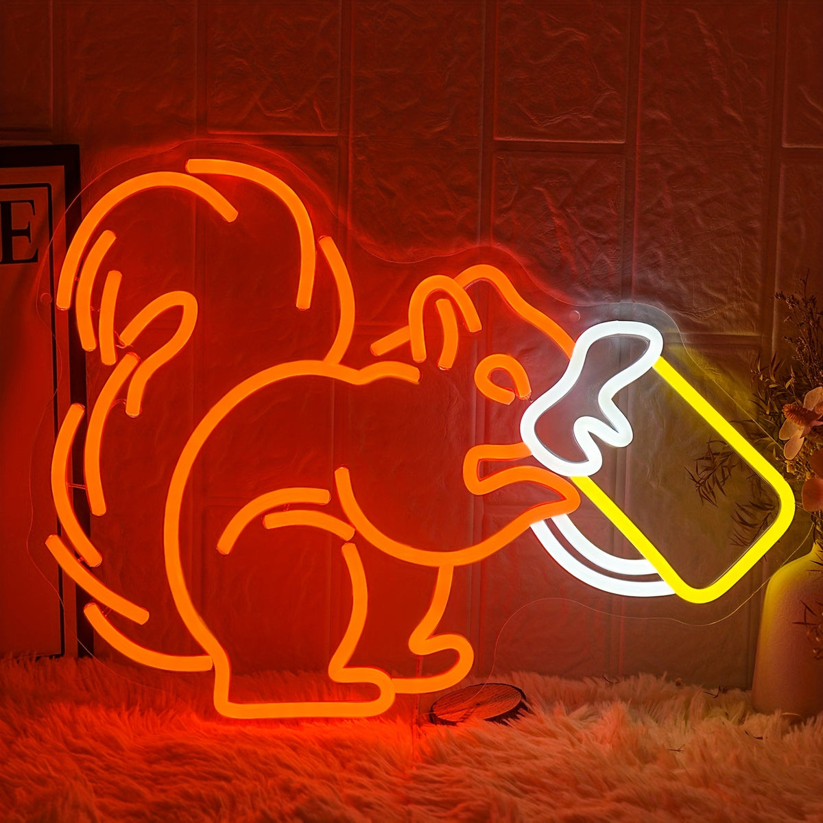 Squirrel Drinking Beer Neon Sign LED Dimmable USB Powered Bar Light for Man Cave Home Bar Pub Cafe Party Wall Decor