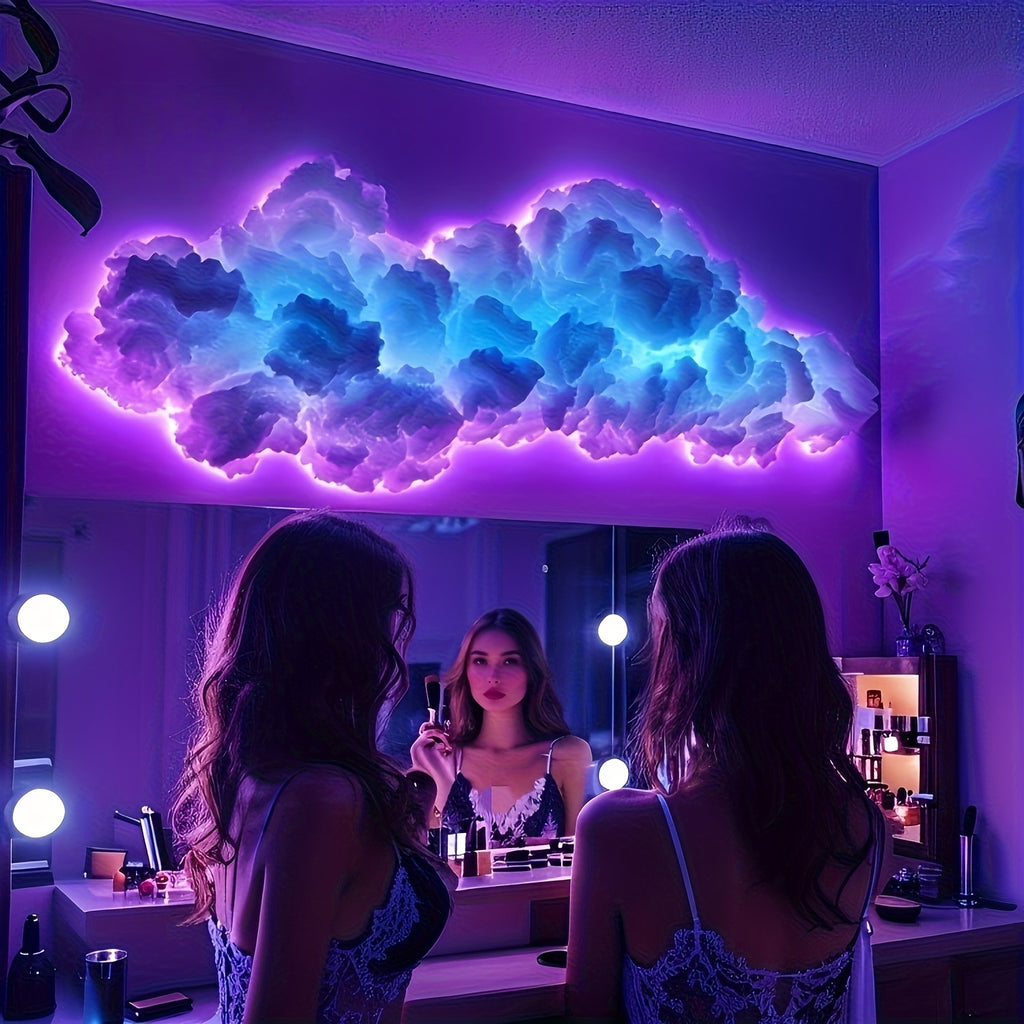 3D Thundercloud LED Atmosphere Light – Color-Changing USB Cloud Night Light for Gaming Room, Party, Garage & Club Decoration with Wall Mount & Freestanding Options
