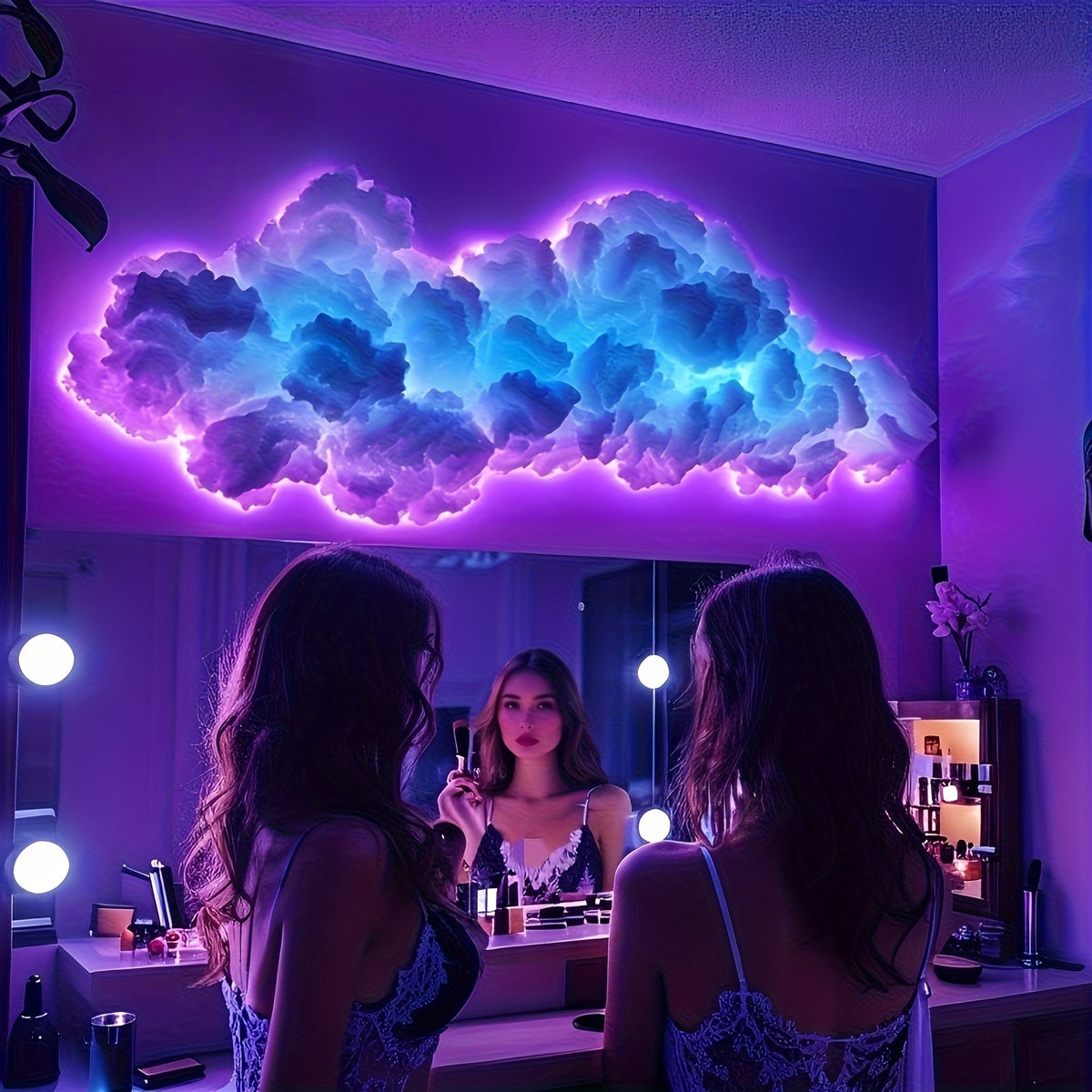 3D Thundercloud LED Atmosphere Light – Color-Changing USB Cloud Night Light for Gaming Room, Party, Garage & Club Decoration with Wall Mount & Freestanding Options