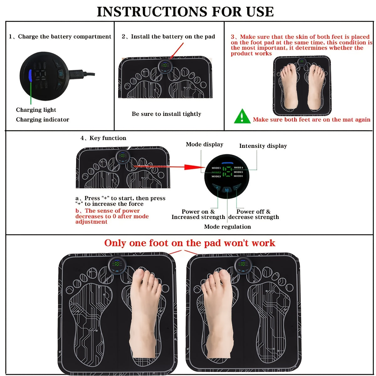 EMS & TENS Foot Neuromuscular Massager, Electric Foot & Leg Stimulator for Blood Circulation Improvement, Adjustable Modes & Intensity Levels, USB Rechargeable, Neuropathy & Fatigue Relief for Men & Women