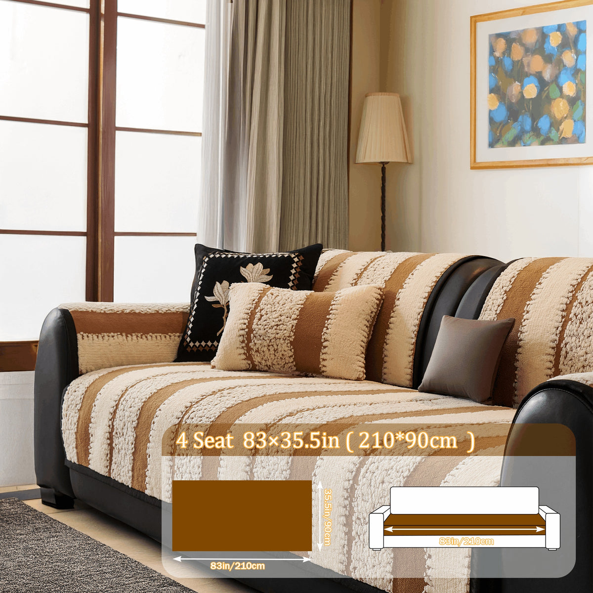 Plush Couch Cover Non-Slip Washable Sofa Cushion Pad for 2/3/4 Seat Sectional L-Shape Couch | Pet & Kid Friendly Furniture Protector Slipcover, Black Gray Brown