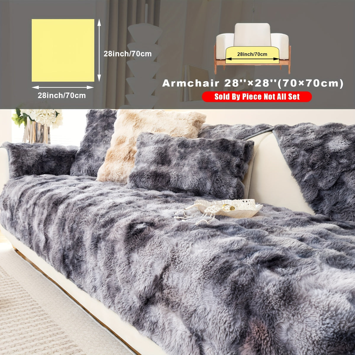 Faux Lamb Fluffy Sofa Cover Modern Gradient – Thick Plush Pet-Friendly Polyester Sofa Protector, Machine Washable 450-500g Fabric for Single, Double, Triple & Combination Sofas