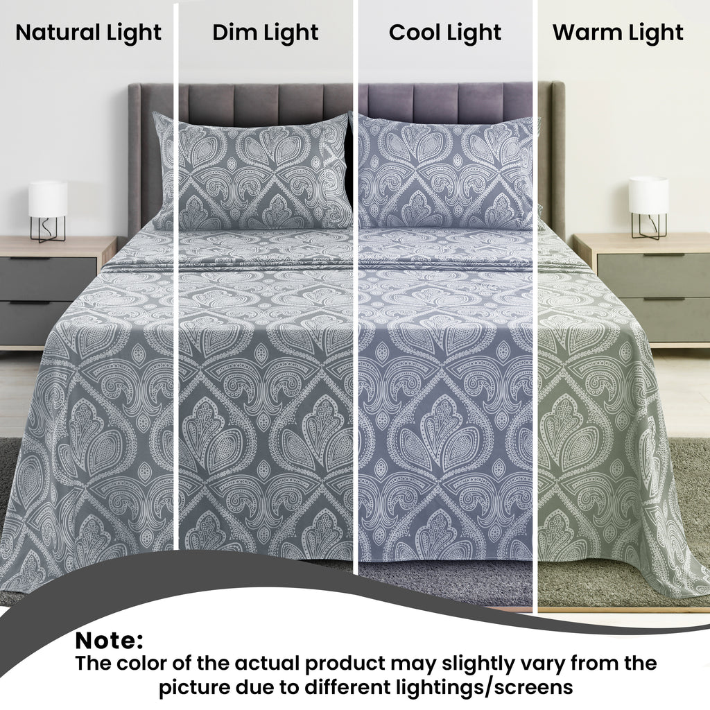 Paisley Bed Sheet Sets Queen King Twin Full Cal King – Soft Brushed Microfiber Deep Pocket Fitted Sheet & Pillowcases, Wrinkle Free