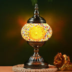 Handmade Turkish Mosaic Table Lamp 3-Color Dimming Glass Bedside Lamp with Metal Base - USB Powered Boho Decorative Light for Bedroom Living Room - Bulb Included, Ready to Use