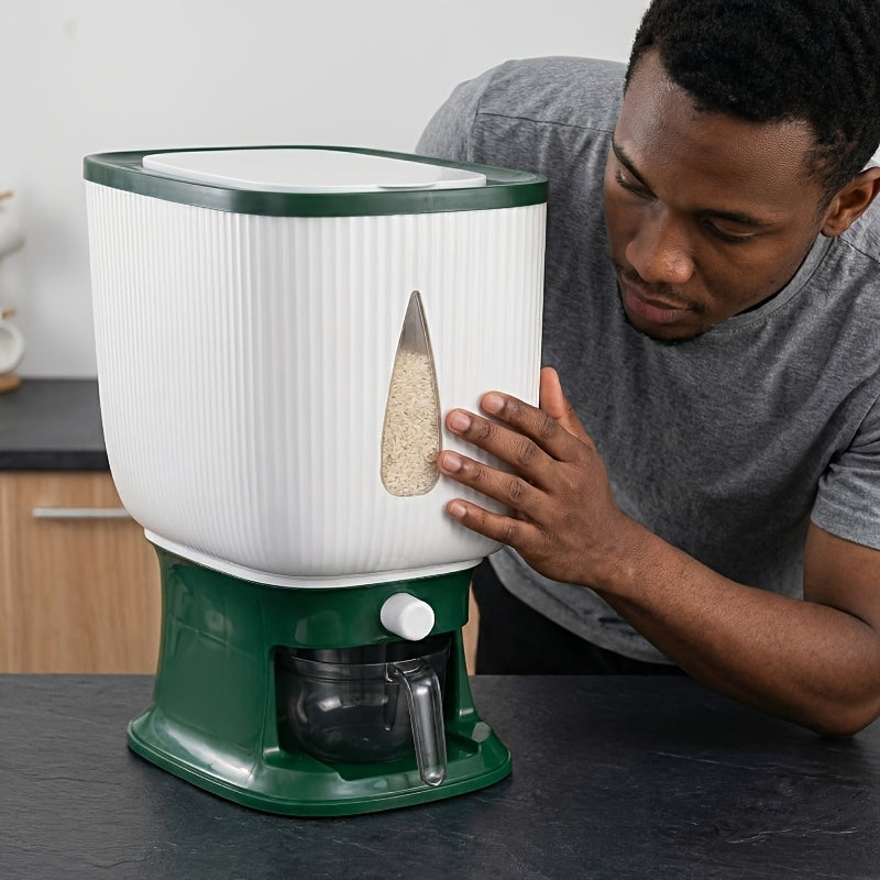 Rice Dispenser Large Capacity 22LB 6-Chamber Sealed Grain Storage Container with Measuring Cup & Transparent Window – Moisture & Insect Resistant One-Click Pantry Organizer for Rice Beans Flour Pet Food