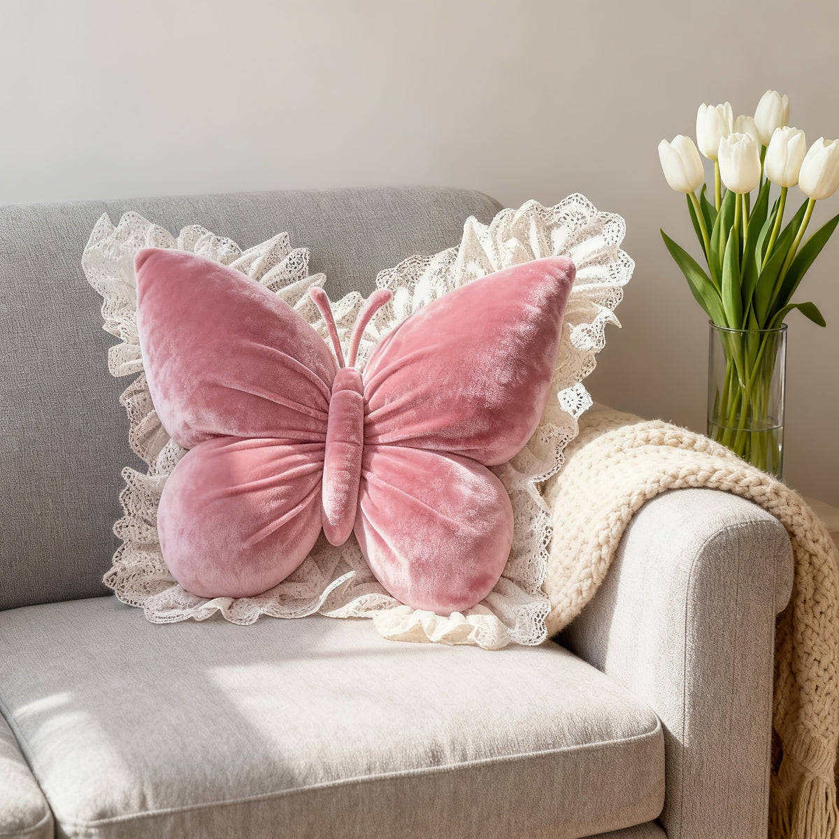 Butterfly Shaped Throw Pillow Cute Decorative Bow Pillow for Bed Sofa – Soft 3D Accent Pillow for Girls Bedroom Home Decor