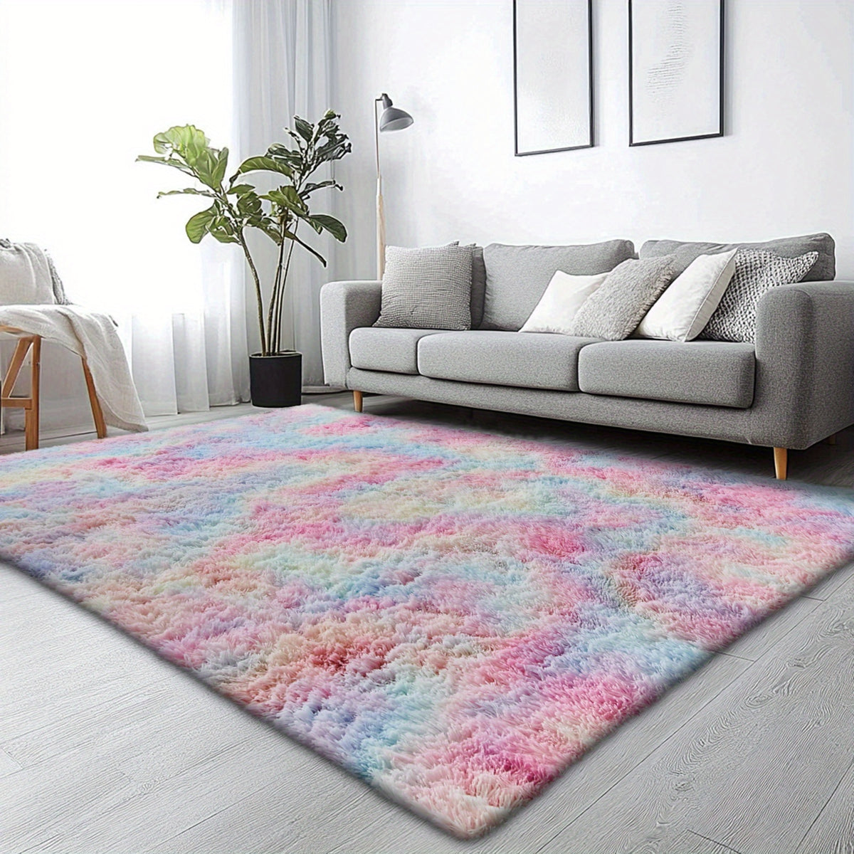 Velvet Shag Area Rug with Non-Slip Backing – Super Soft Plush Indoor Carpet for Living Room, Bedroom & Kitchen, Tie-Dye & Solid Colors, 5 Sizes