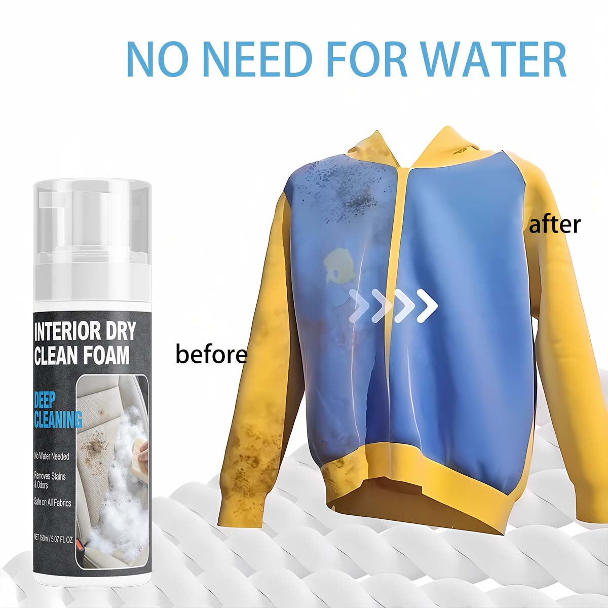 No-Water Fabric & Upholstery Stain Remover 150ml – Safe Dry Cleaner for Sofas, Mattresses, Carpets, Clothing & Curtains, Powerfully Breaks Down Stains, No Rinse Needed, Easy to Use
