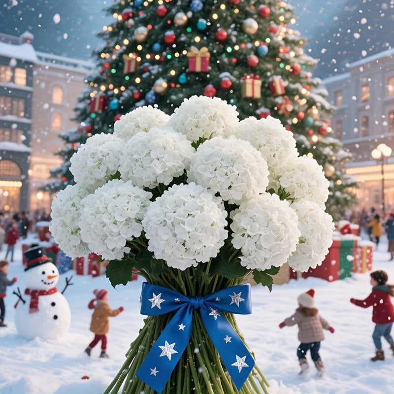 Artificial White Hydrangea Set of 6 UV-Resistant Fake Flowers with Realistic Leaves for Wedding Garden Porch Indoor Outdoor Home Decoration Durable Simulation Floral Decor