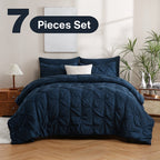 5/7pcs Pintuck Bed In A Bag Comforter Sets, Pinch Pleat Complete Bedding Sets with Comforter, Sheets & Pillowcases, Queen/King Size, All Season