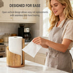 Paper Towel Holder Countertop - Mountain Design with Mango Wood Round Base & Iron Stand, No Tools Required, Kitchen Counter Organizer in Black, Gray, White, Blue & Natural