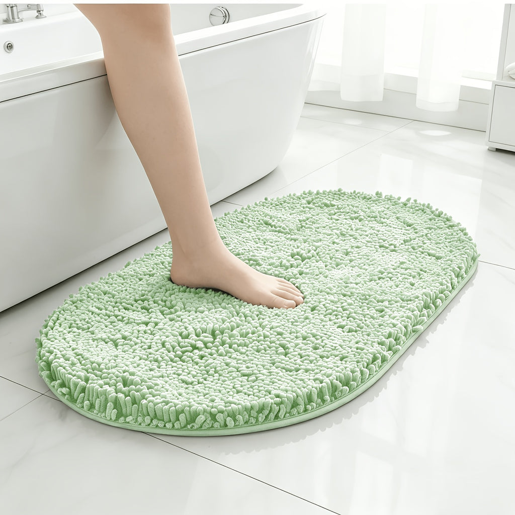 Chenille Oval Non-Slip Bathroom Mat Super Absorbent Soft Plush Floor Mat – Machine Washable, Anti-Slip Backing, 5 Colors 6 Sizes for Bathroom Kitchen Pet Use