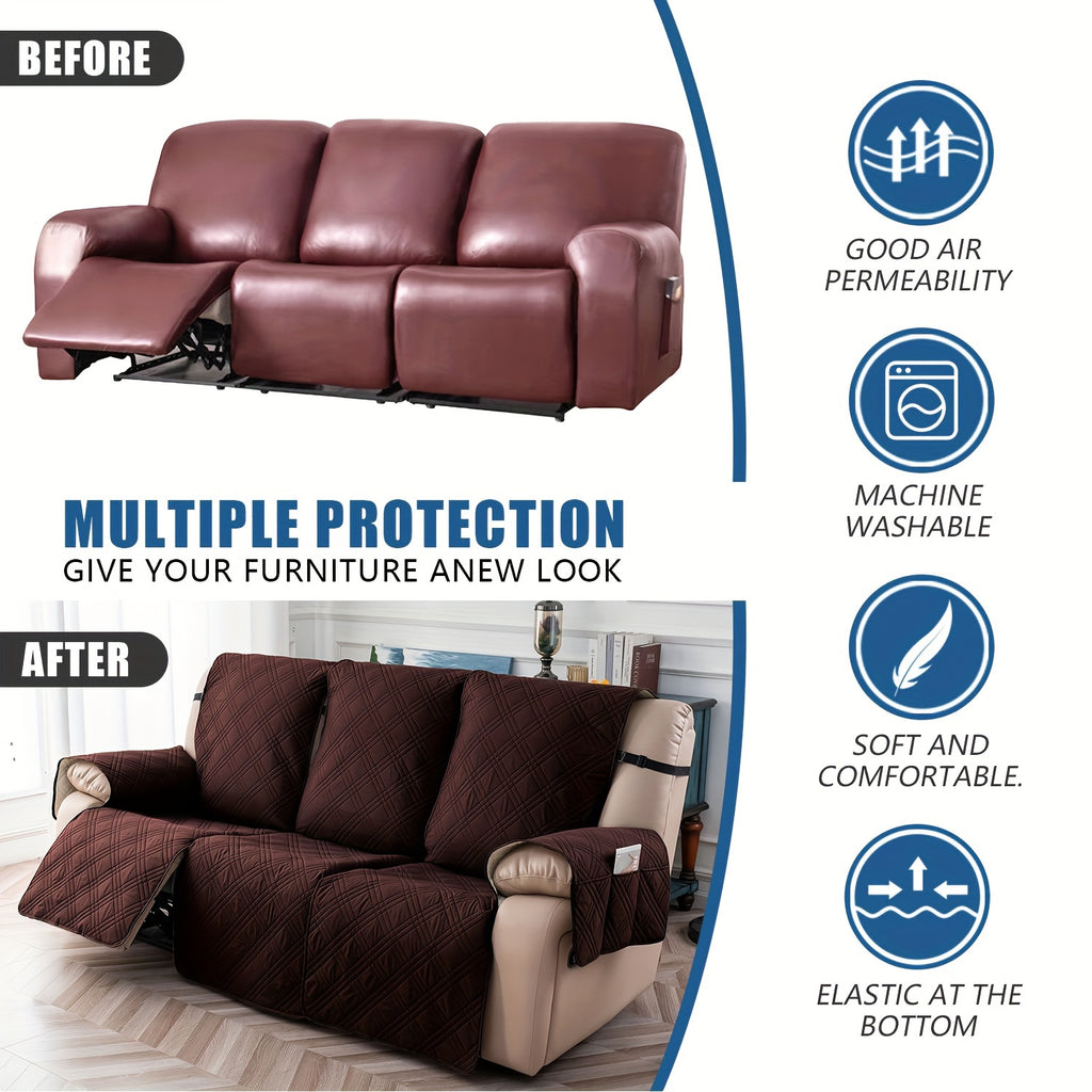Recliner Slipcovers 3pcs Set – Waterproof Non-Slip Elastic Quilted Recliner Chair Cover Furniture Protector for Living Room Bedroom Office, Valentine's Day Gift Home Decor