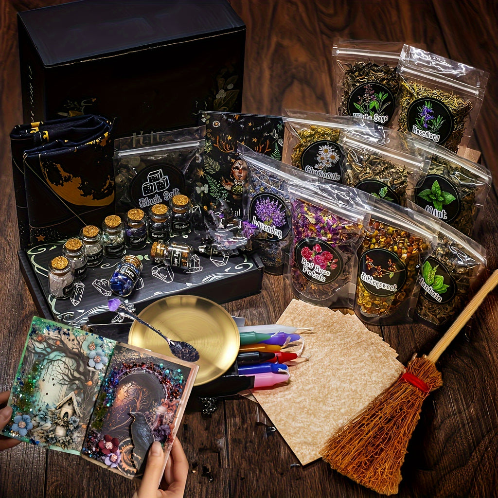 Witchcraft Supplies Kit for Spells – 94 / 130pcs Witch Box with Pink Candles, Wiccan Tools & Beginner Pagan Ritual Set | Halloween