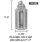 Moroccan Candle Lantern Holder Medium 10.5 Inch – Handcrafted Glass Iron Metal Lantern with Embossed Floral Panels, 17 Colors, Indoor Outdoor Use for Ramadan, Wedding, Patio, Diwali & Home Decor