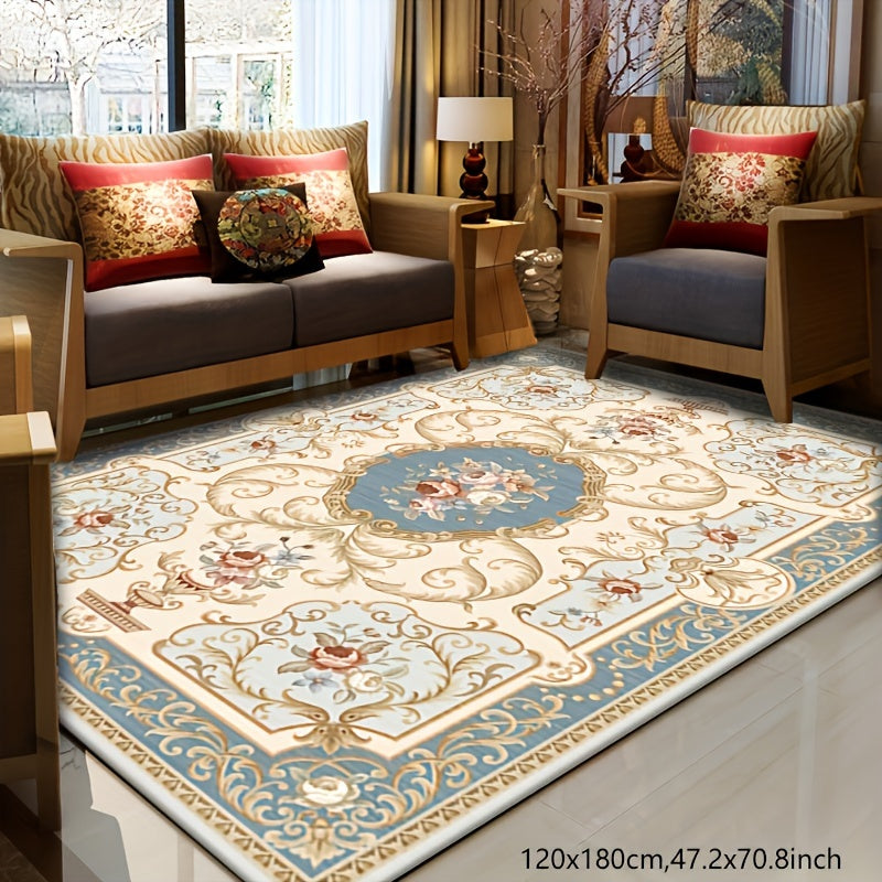 Persian Boho Area Rug Ethnic Style – Non-Slip Non-Shedding Absorbent Carpet for Living Room Bedroom, Baby Blue & Mixed Colorways, 4x6 ft