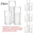 White Pillar Candles with Clear Glass Hurricane Candle Holders – Elegant Cylinder Vases for Wedding Centerpieces, Parties, Home & Office Decor, Table Decorations