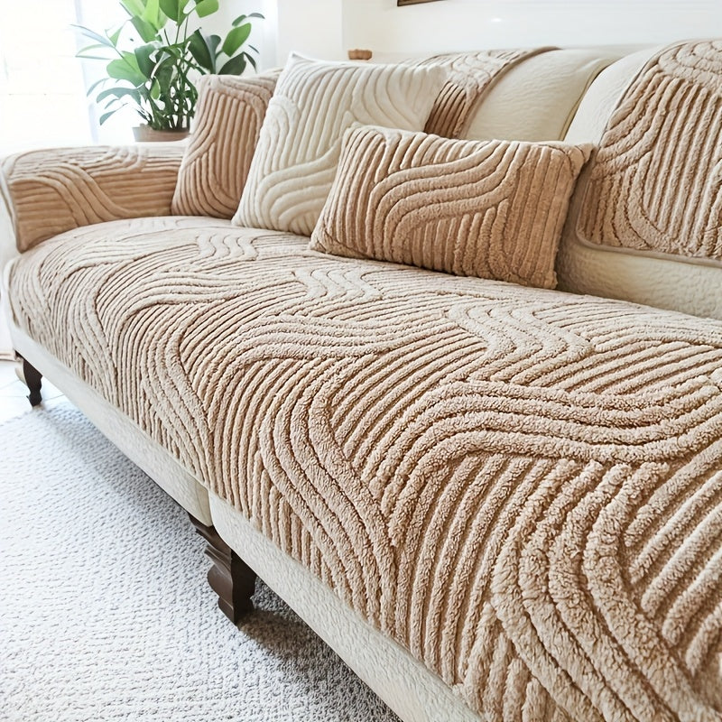 Cashmere Velvet Non-Slip Sofa Cushion Cover – Pet-Resistant Silicone-Backed Slipcover for Sofa Loveseat Recliner Chair Living Room Bedroom Office