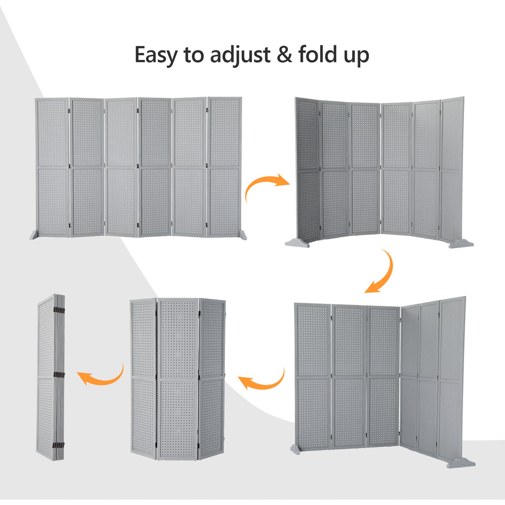 5 FT Freestanding Pegboard Room Divider | Wood Folding Privacy Screen & Display Board Organizer with Support Feet – White, Black, Natural, Grey | Craft Shows, Retail & Home
