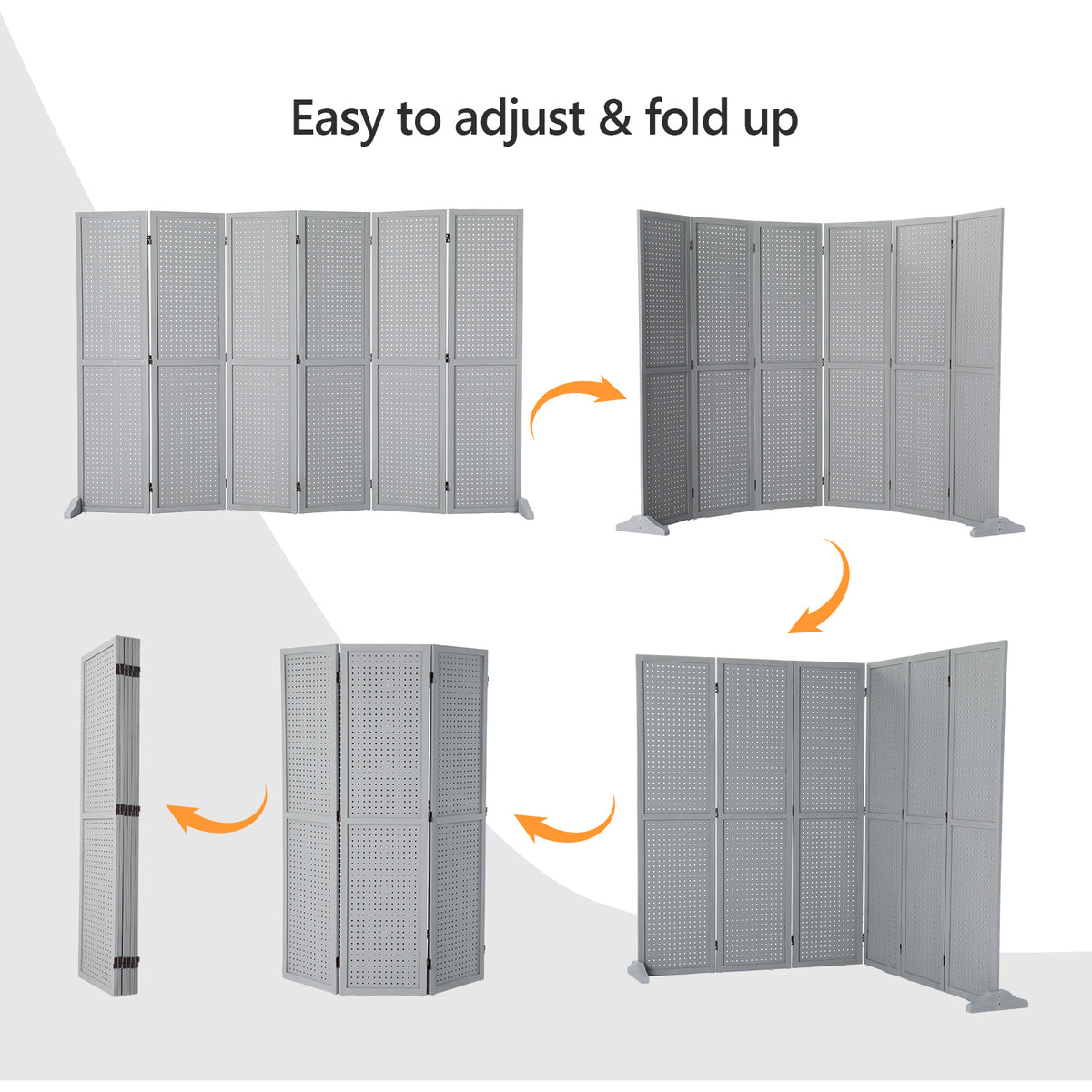 5 FT Freestanding Pegboard Room Divider | Wood Folding Privacy Screen & Display Board Organizer with Support Feet – White, Black, Natural, Grey | Craft Shows, Retail & Home