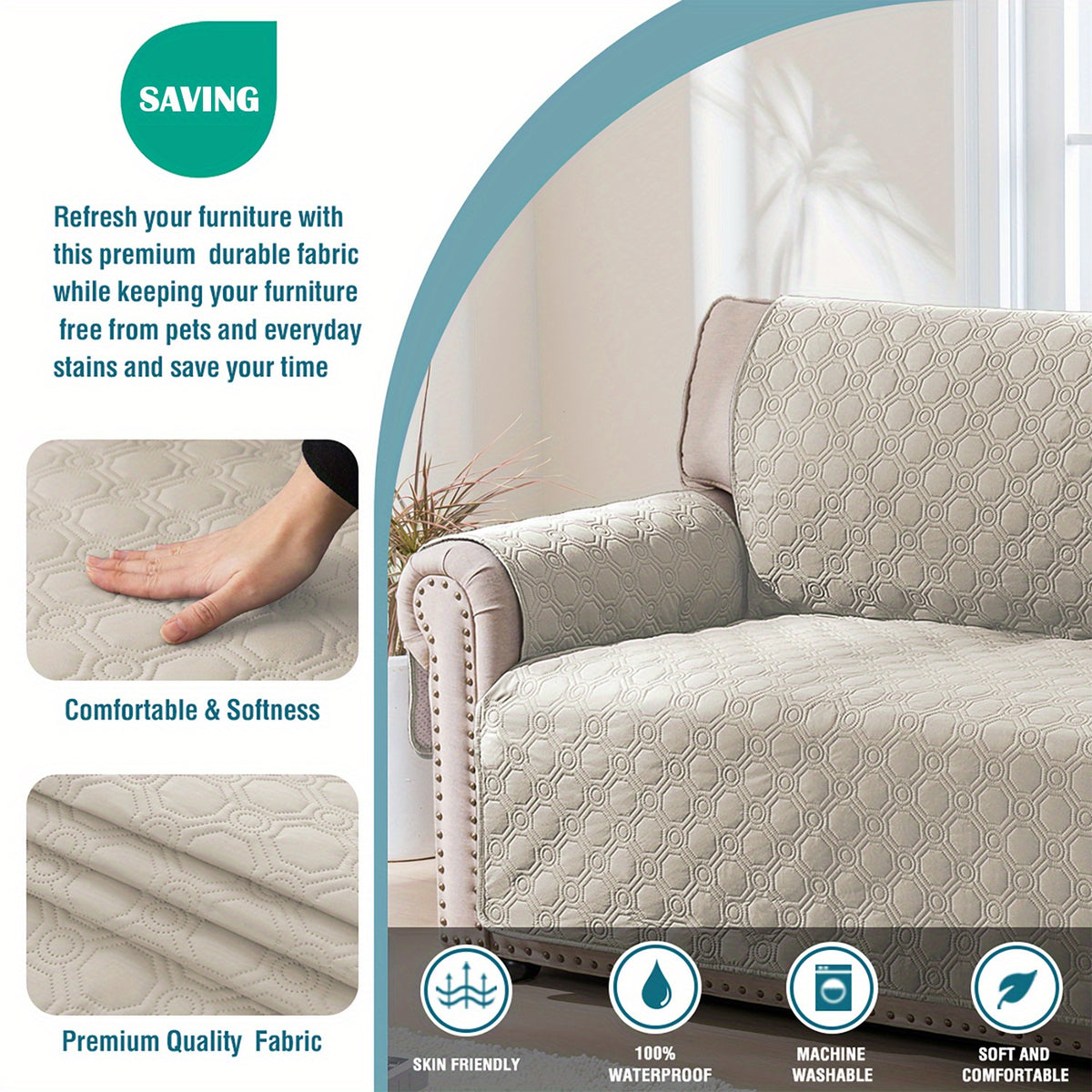 L-Shaped Sectional Sofa Cover 100% Liquid-Resistant Couch Slipcover with Non-Slip Straps for Dogs Cats Pets Left Right Chaise
